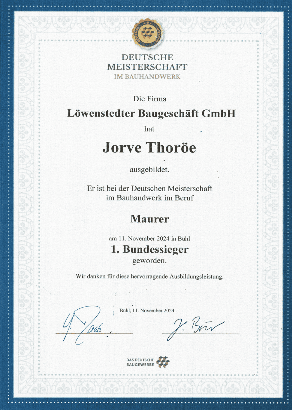 Auszeichnung Deutsches Baugewerbe